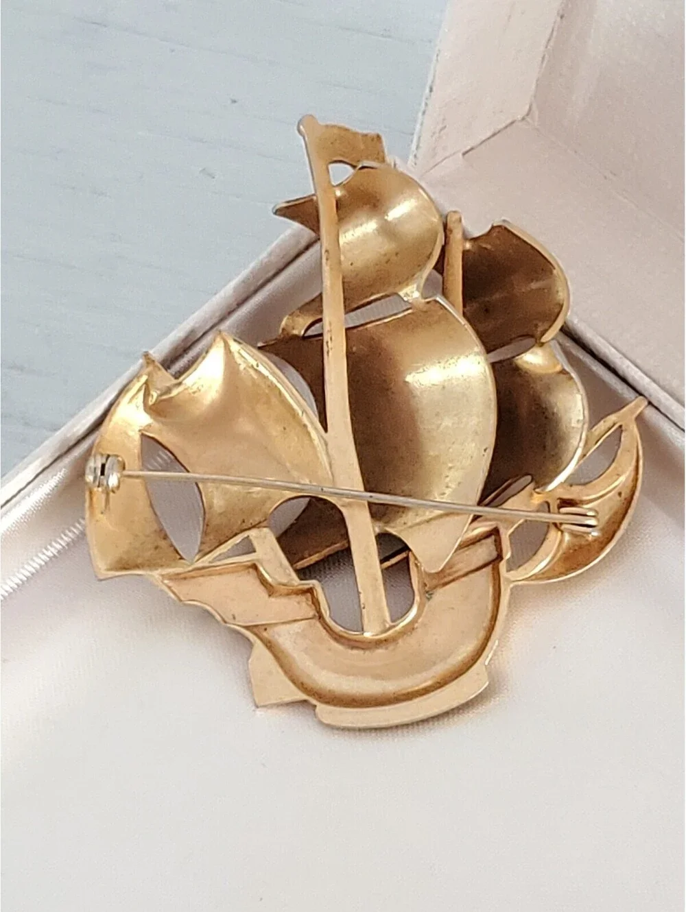 Vintage Spanish Damascene Sailor's Ship Brooch Pin